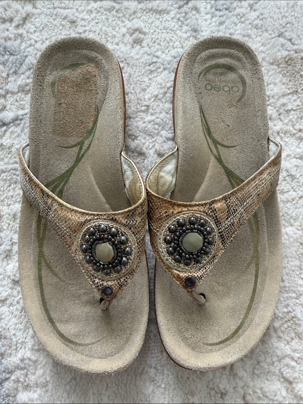 Abeo Women's Tan Beige Embellished Thong Sandals